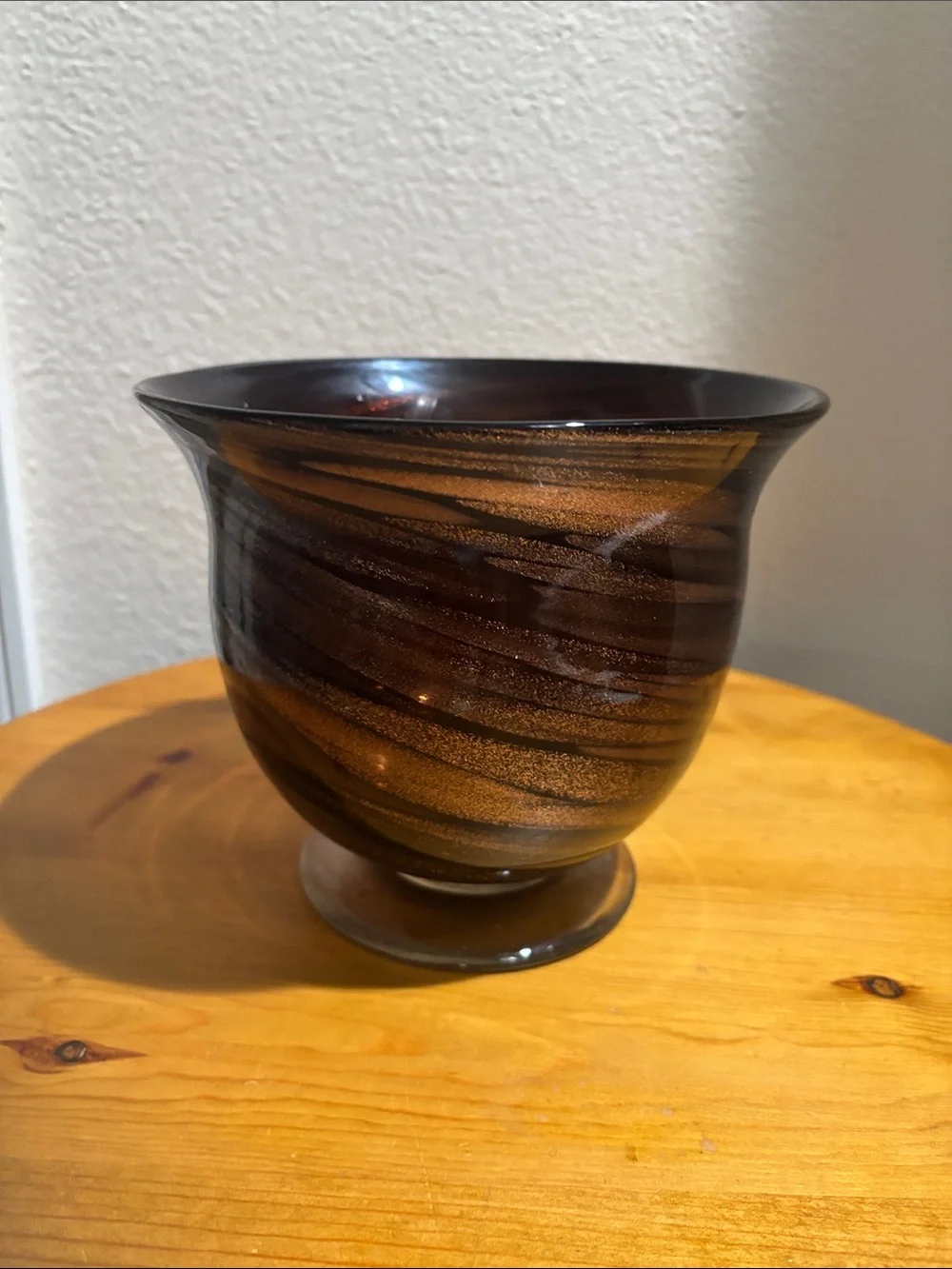 Handblown Swirled Glitter Glass Vase - Amber & Brown